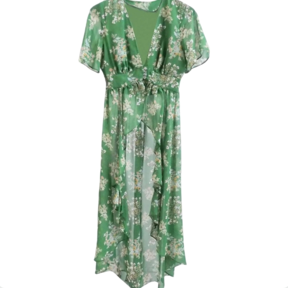 Revolve J.O.A. Floral Maxi Duster Kimono Romantic Deep V Green L - Picture 3 of 12
